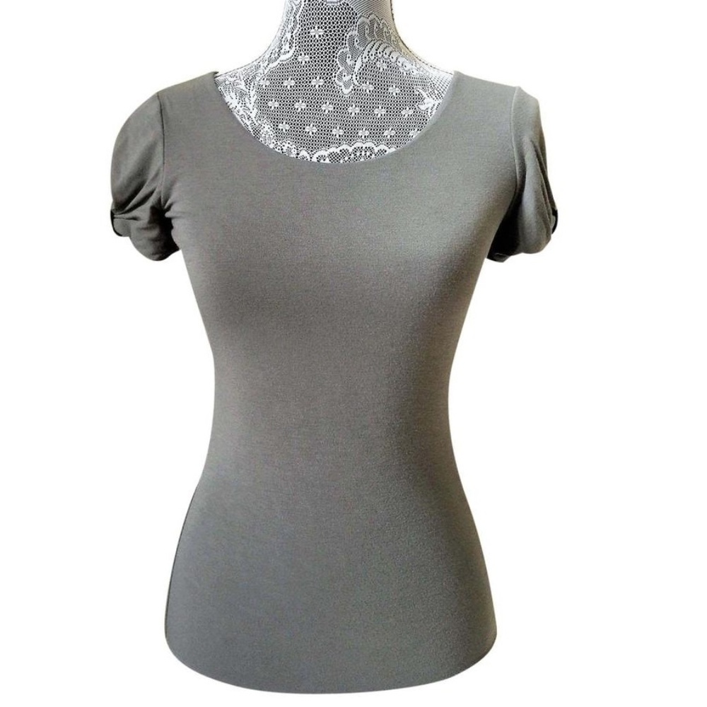 Dusty Olive Knot-tie Sleeve Double Layer Top s 38